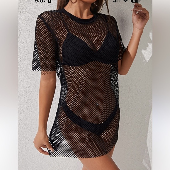 Black Mesh Tunic Top - Picture 1 of 3